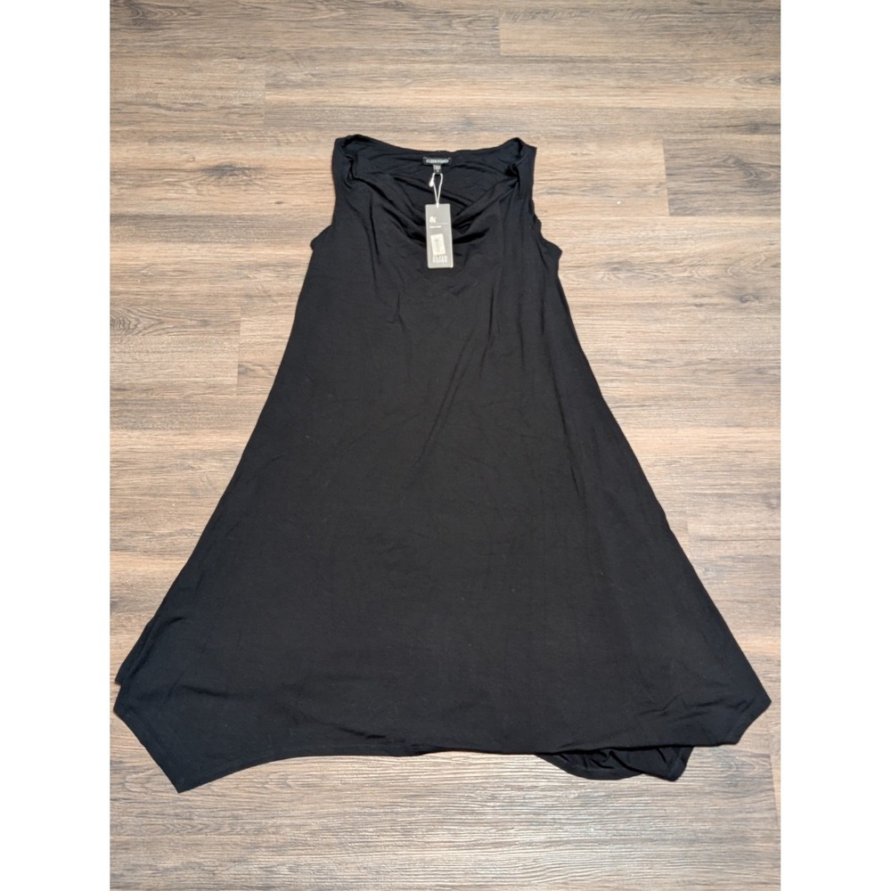 Eileen Fisher Black Cowl Neck Sharkbite Hem Sleeveless Dress